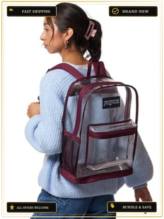 Clear Transparent Backpack 25.5L TPU Stadium Approved Mesh Bottom main image 2